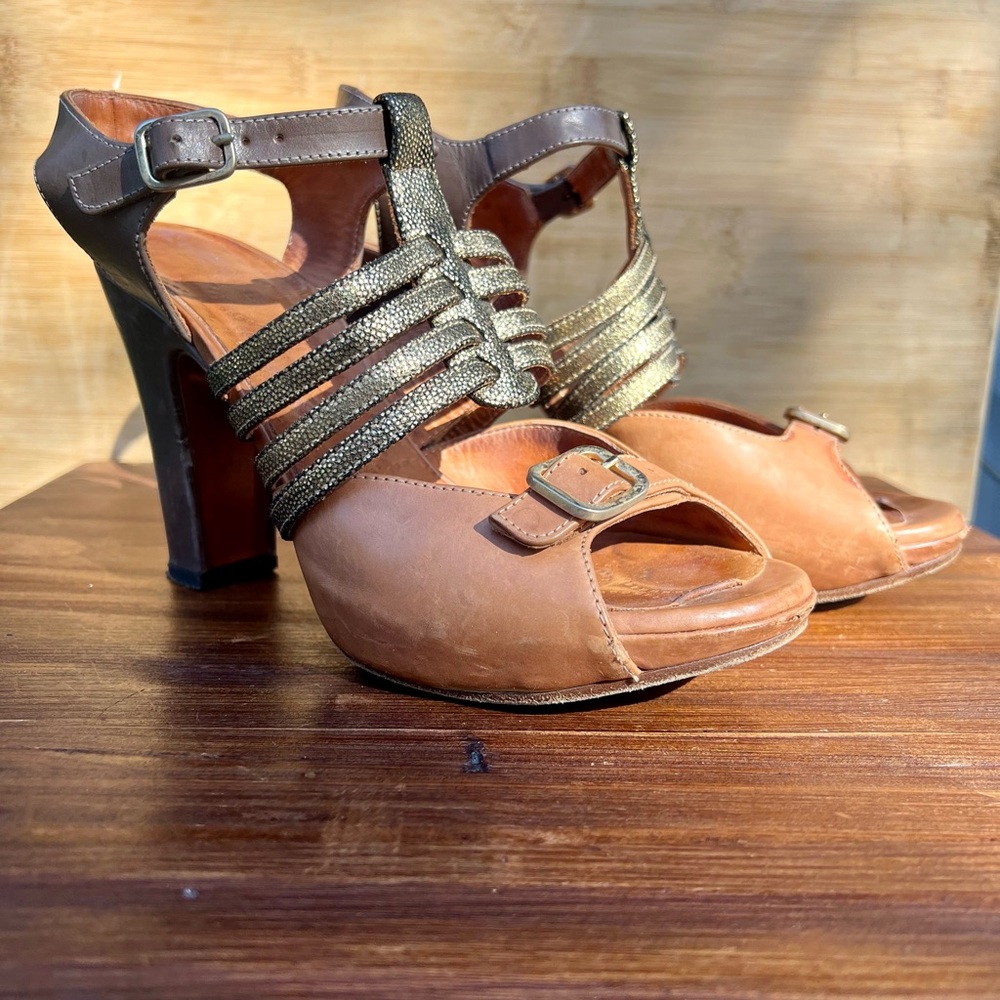 Chile Mihara - Elegant Brown and Gold Women's Heels - Size 38